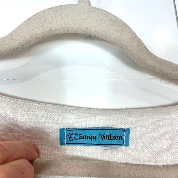 Sonja Wilson Blouse Jacket Women Large White V-Neck Button Up Pearl Button Puff - Picture 2 of 16